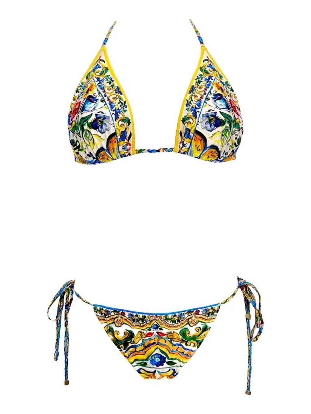 Floral Dolce & Gabbana Print Triangle Bikini Set - Yellow